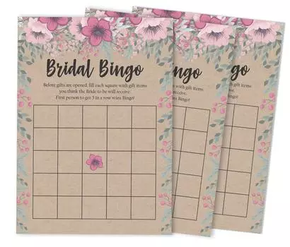 Inkdotpot 50A Rustic Kraft FloralA BingoA GameA CardsA Для свадебного душа Девичник Bulk Blank Square Fill In Gift 5 x 7 Inches бежевый