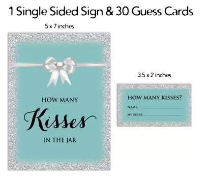 Inkdotpot Aquamarine Glitter How Many Kisses In The Jar Bridal Shower Game 1 Sign 30 3.5 x 2 Inches аквамарин