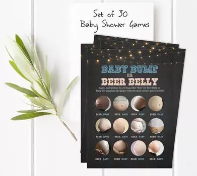 Inkdotpot Baby Bump Or Beer Belly Games Товары для вечеринок Карточки для занятий Идеи для игр Baby Shower Гендерно-нейтральные игры Это мальчик или 5 x 7 Inches чёрный
