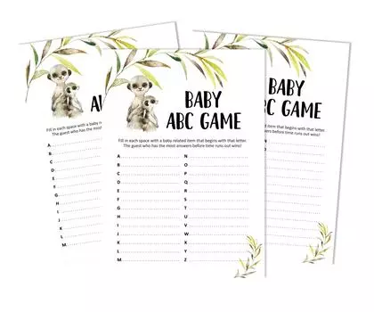 Inkdotpot Baby Shower Game Набор из 50 игр BabyA AlphabetA ABCA Game Meerkat Baby Gender Neutral Party 5 x 7 Inches
