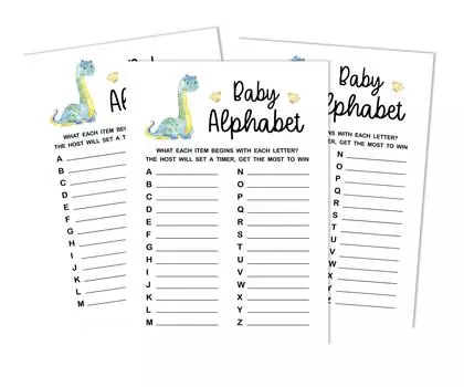 Inkdotpot Baby Shower Game Set Of 50 BabyA AlphabetA ABCA Game Dinosaur Jungle Animals Party 5 x 7 Inches
