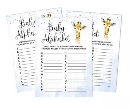 Inkdotpot Baby Shower Game Set Of 50 BabyA AlphabetA ABCA Game Жираф Джунгли Животные Вечеринка 5 x 7 Inches