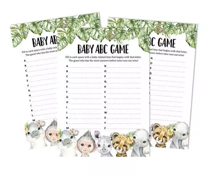 Inkdotpot Baby Shower Game Set Of 50 BabyA AlphabetA ABCA Game Safari Jungle Animals Party 5 x 7 Inches