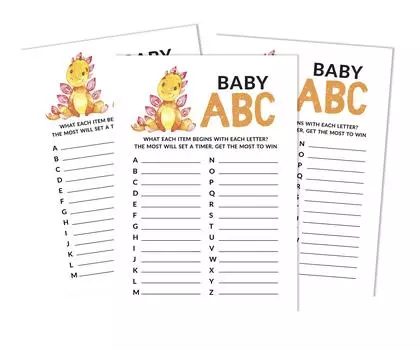 Inkdotpot Baby Shower Game Set Of 50 BabyA AlphabetA ABCA Game Dinosaur Jungle Animals Party 5 x 7 Inches