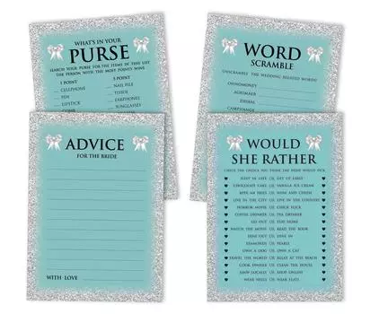 Inkdotpot Bachelorette Party Games Set Bundle Glitter Bridal & Co Of 4(50 листов каждый) w От мисс до миссис Голд Баннер Веселые игры для свадебного душа 5 x 7 Inches аквамарин