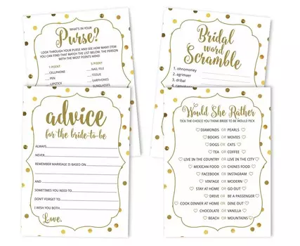 Inkdotpot Bachelorette Party Games Set Bundle Gold Confetti Of 4(50 листов каждый) w От мисс до миссис Голд Баннер Веселые игры для свадебного душа 5 x 7 Inches белый