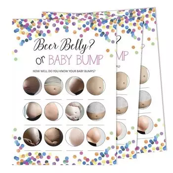 Inkdotpot Beer Belly Or Baby Bump Game Baby Shower Игровые карты Товары для вечеринок Карточки для занятий Baby Shower Гендерно-нейтральные игры Это мальчик или 5 x 7 Inches белый