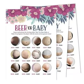 Inkdotpot Beer Or Baby Game Игровые карты Baby Shower Товары для вечеринок Карты активности Baby Shower Гендерно-нейтральные игры Это мальчик или 5 x 7 Inches белый