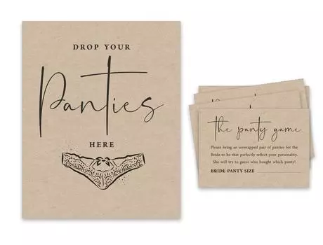 Inkdotpot Beige Drop Your Panties Девичник Игра в трусики Деревенская крафт-бумага Игра для свадебного душа 1 SignA 30 Size 3.5 x 2.5 Inches бежевый
