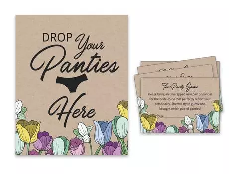 Inkdotpot Beige Drop Your Panties Девичник Игра в трусики Деревенский Крафт Цветочный свадебный душ Игра 1 SignA 30 Размер 3.5 x 2.5 Inches бежевый