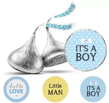 Inkdotpot Boy Baby Shower Party Collection, упаковка из 190 наклеек для шоколадных этикеток Hershey s Kisses, Hershey Kiss Seals DIY Party 3x2 Inch белый