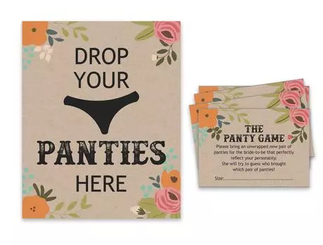 Inkdotpot Bridal Shower Game 1 SignA 30 Карты размера Бежевые деревенские крафт-цветочные трусики для девочек Night Out Bachelorette Party Panty 3.5 x 2.5 Inches бежевый