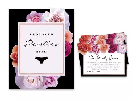 Inkdotpot Bridal Shower Game 1 SignA 30 Размерная карта Белые цветочные трусики для девочек Night Out Bachelorette Party Panty 3.5 x 2.5 Inches белый