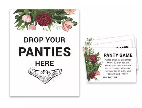 Inkdotpot Bridal Shower Game 1 SignA 30 Карты с размерами Белые цветочные зеленые трусики для девочек Night Out Bachelorette Party Panty 3.5 x 2.5 Inches белый