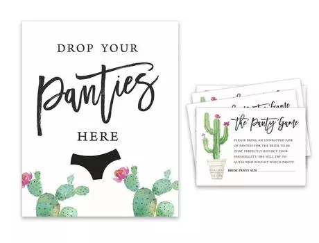 Inkdotpot Bridal Shower Game 1 SignA 30 Size CardsA White Cactus Taco Bout Love Girls Night Out Девичник Сбросьте трусики 3.5 x 2.5 Inches белый