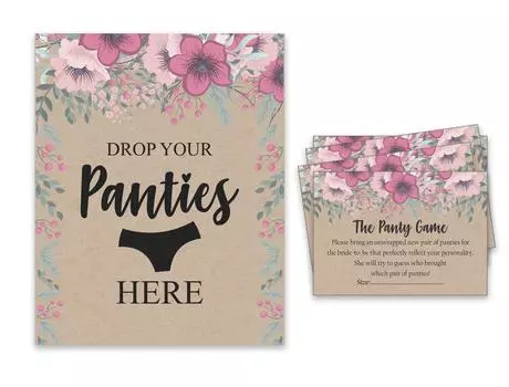 Inkdotpot Bridal Shower Game 1 SignA 30 Карты размера Бежевые деревенские крафт-цветочные трусики для девочек Night Out Bachelorette Party Panty 3.5 x 2.5 Inches бежевый