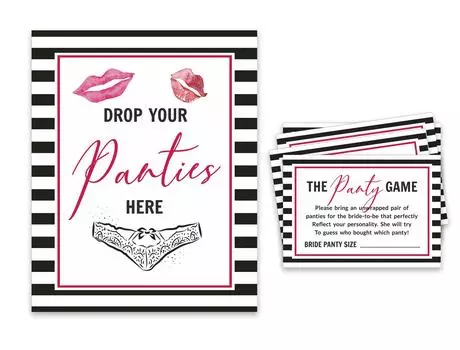 Inkdotpot Bridal Shower Game 1 SignA 30 Карты с размерами Белые полосатые трусики для девочек Night Out Bachelorette Party 3.5 x 2.5 Inches белый
