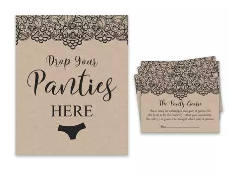 Inkdotpot Bridal Shower Game 1 SignA 30 Size CardsA Beige Victorian Black Lace Kraft Girls Night Out Bachelorette Party Drop Your Panties 3.5 x 2.5 Inches бежевый