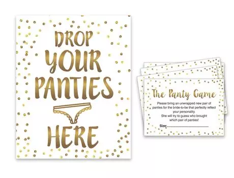 Inkdotpot Bridal Shower Game 1 SignA 30 Size CardsA White Gold Confetti Girls Night Out Девичник Сбросьте трусики 3.5 x 2.5 Inches белый