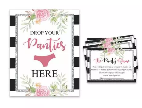 Inkdotpot Bridal Shower Game 1 SignA 30 Карты с размерами Белые цветочные трусики для девочек Night Out Bachelorette Party Panty 3.5 x 2.5 Inches белый