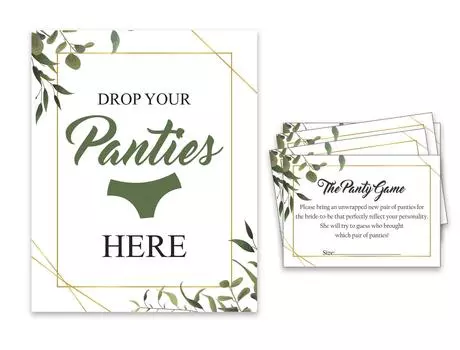 Inkdotpot Bridal Shower Game 1 SignA 30 Size CardsA White Greenery Girls Night Out Девичник Сбросьте трусики 3.5 x 2.5 Inches белый