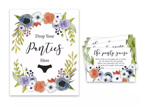 Inkdotpot Bridal Shower Game 1 SignA 30 Size CardA White Floral Girls Night Out Девичник Сбросьте трусики 3.5 x 2.5 Inches белый