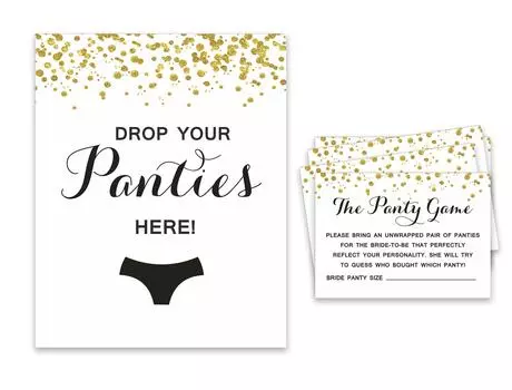 Inkdotpot Bridal Shower Game 1 SignA 30 Размер CardA Конфетти из белого золота Girls Night Out Девичник Сбросьте трусики 3.5 x 2.5 Inches белый