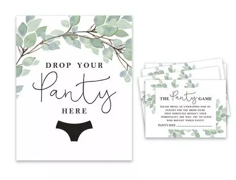 Inkdotpot Bridal Shower Game 1 SignA 30 Размер CardA White Greenery Girls Night Out Девичник Сбросьте трусики 3.5 x 2.5 Inches белый