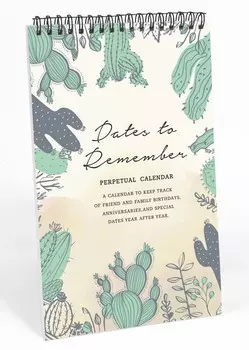 Inkdotpot Cactus Perpetual Calendar, важные даты для запоминания - ежемесячный и ежедневный журнал 6x9 для особых дней 9 x 6 Inches бежевый