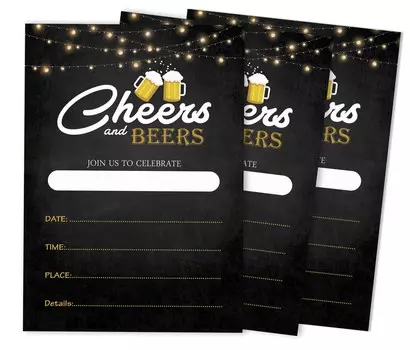 Inkdotpot Cheers and Beers Birthday Invitation,Party Invites, 30 years, 40 years, 50 years, Pack Of 30 Fill In Invitations With Envelopes 5 x 7 Inches чёрный
