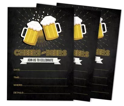 Inkdotpot Cheers and Beers Birthday Invitation,Party Invites, 30 years, 40 years, 50 years, Pack Of 30 Fill In Invitations With Envelopes 5 x 7 Inches чёрный