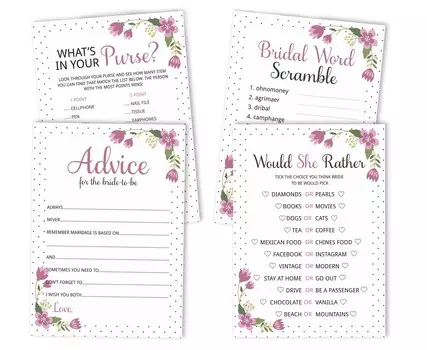 Inkdotpot Цветочные свадебные душевые игры, набор из 4(50 листов каждый) w Miss to Mrs Gold Banner Fun Набор игр для девичника 5 x 7 Inches белый