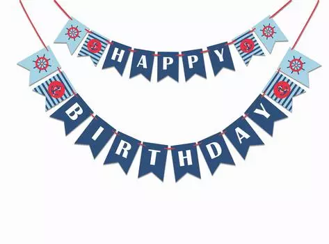 Inkdotpot День Рождения Украшения С Днем Рождения Гирлянда Baby Boy Пиратский Вымпел Баннер синий
