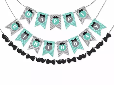 Inkdotpot День Рождения Украшения С Днем Рождения Гирлянда Baby Boy Маленький Человек Вымпел Баннер синий