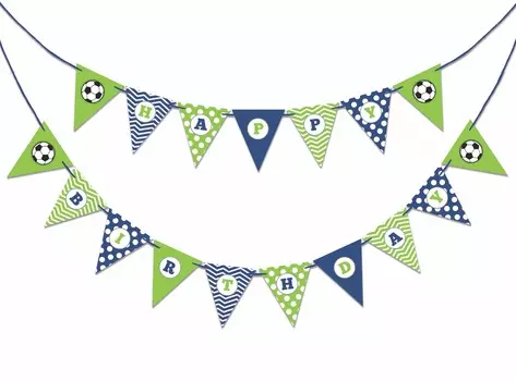 Inkdotpot День Рождения Украшения С Днем Рождения Гирлянда Baby Boy Футбол Вымпел Баннер синий