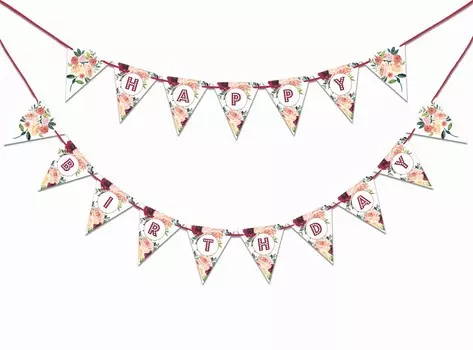 Inkdotpot День Рождения Украшения С Днем Рождения Гирлянда Новорожденных Девочек Цветочные Вымпел Баннер розовый