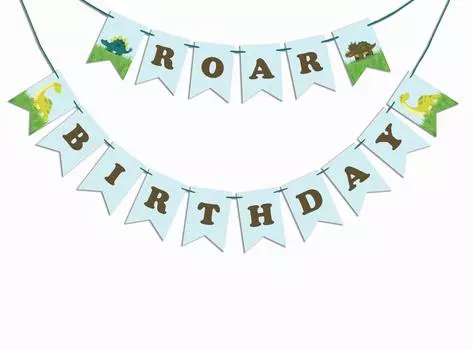 Inkdotpot День Рождения Украшения С Днем Рождения Гирлянда Baby Boy Dinausour Вымпел Баннер синий