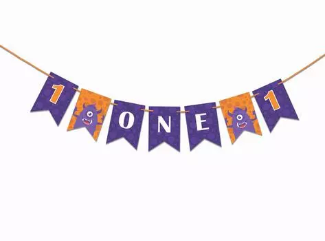 Inkdotpot День Рождения Украшения С Днем Рождения Гирлянда Baby Boy Monster Вымпел Баннер синий