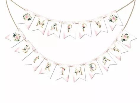 Inkdotpot День Рождения Украшения С Днем Рождения Гирлянда Новорожденных Девочек Цветочные Вымпел Баннер розовый