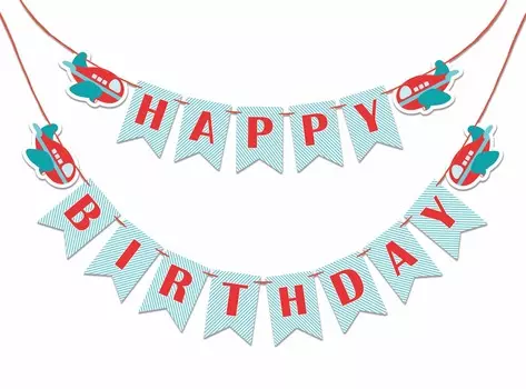 Inkdotpot День Рождения Украшения С Днем Рождения Гирлянда Baby Boy Самолет Вымпел Баннер синий