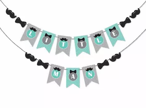 Inkdotpot День Рождения Украшения С Днем Рождения Гирлянда Baby Boy Маленький Человек Вымпел Баннер синий