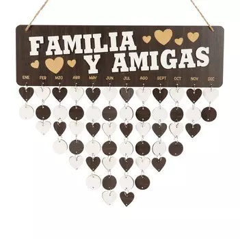 Inkdotpot Деревянные календари на день рождения с подвесными датами Diy Birthday Tracker Табличка Настенная подвеска, Декор фермерского дома 16x4.7 коричневый