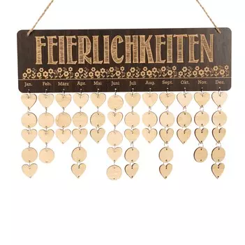 Inkdotpot Деревянные календари на день рождения с подвесной датой Diy Birthday Tracker Табличка Настенная подвеска, Декор фермерского дома 16x4.7 коричневый