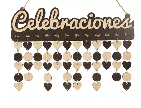 Inkdotpot Деревянные календари на день рождения с подвесными датами Diy Birthday Tracker Табличка Настенная подвеска, Декор фермерского дома 16x4.7 коричневый