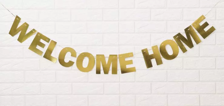 Inkdotpot Добро пожаловать домой Предварительно натянутая овсянка Новоселье Металлический золотой реквизит для фотосессии Главная Вечеринка Знак Стена D cor Баннер золотой металлик