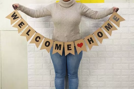 Inkdotpot Добро пожаловать домой Предварительно натянутая овсянка Новоселье Деревенский реквизит для фотосессии из крафт-бумаги Домашняя вечеринка Знак Стена D cor Баннер бежевый