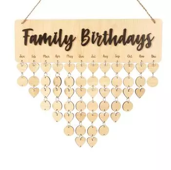 Inkdotpot Family Birthday Reminder Wall Hanging Wooden DIY Birthday Tracker Plaque Wall Hanging Perpetual Calendar, Personalized 16x4.7 коричневый