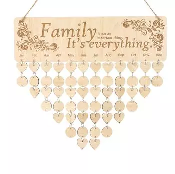 Inkdotpot Family Birthday Reminder Wall Hanging Wooden DIY Birthday Tracker Plaque Wall Hanging Perpetual Calendar, Personalized 16x4.7 коричневый
