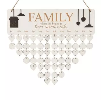 Inkdotpot Family Birthday Reminder Wall Hanging Wooden DIY Birthday Tracker Plaque Wall Hanging Perpetual Calendar, Personalized 16x4.7 коричневый