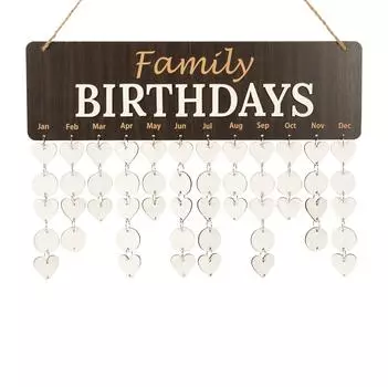 Inkdotpot Family Birthday Reminder Wall Hanging Wooden DIY Birthday Tracker Plaque Wall Hanging Perpetual Calendar, Personalized 16x4.7 коричневый